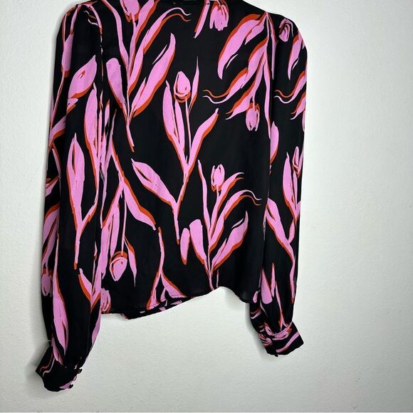 EUC Lush Black Printed Boho Chiffon Top Medium - Picture 4 of 4